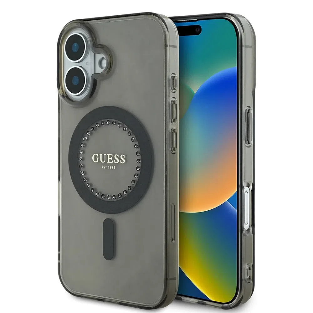 Custodia MagSafe per Apple iPhone 16 Plus, Guess, IML Rhinestone, Nera — 2