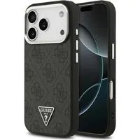 Custodia MagSafe per Apple iPhone 17 Pro, Guess, Logo Triangolo 4G, Nera Argentata — 3