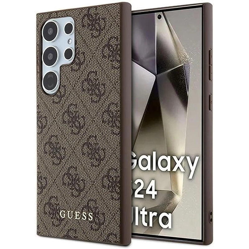 Guess Custodia per Samsung Galaxy S24 Ultra S928, Guess, 4G Metal Gold Logo, Marrone