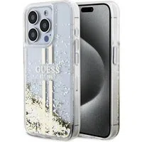 Custodia per Apple iPhone 15 Pro, Guess, Liquid Glitter Gold Stripes, Trasparente — 3