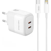 Caricabatterie da Rete con Cavo Lightning XO Design L140, 35W, 3A, 2 x USB-C, Bianco — 3