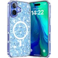 Custodia MagSafe per Apple iPhone 16 Plus, Techsuit, Sparkly Glitter, Blu — 3