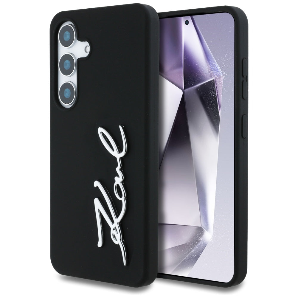 Karl Lagerfeld Custodia per Samsung Galaxy S25 S931, Karl Lagerfeld, Silicone Sign Metal Logo, Nera