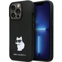 Custodia per Apple iPhone 14 Pro Max, Karl Lagerfeld, Silicone Choupette Metal, Nera — 3