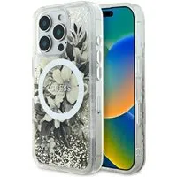 Custodia MagSafe per Apple iPhone 16 Pro, Guess, Liquid Glitter Flower, Beige — 3