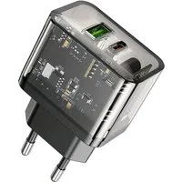 Caricabatterie Rete HOCO N34, 20W, 3A, 1 x USB-A - 1 x USB-C, Trasparente — 3
