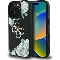 Custodia per Apple iPhone 16 Pro Max, Guess, 4G Grained Roses Big Logo, Nera — 3