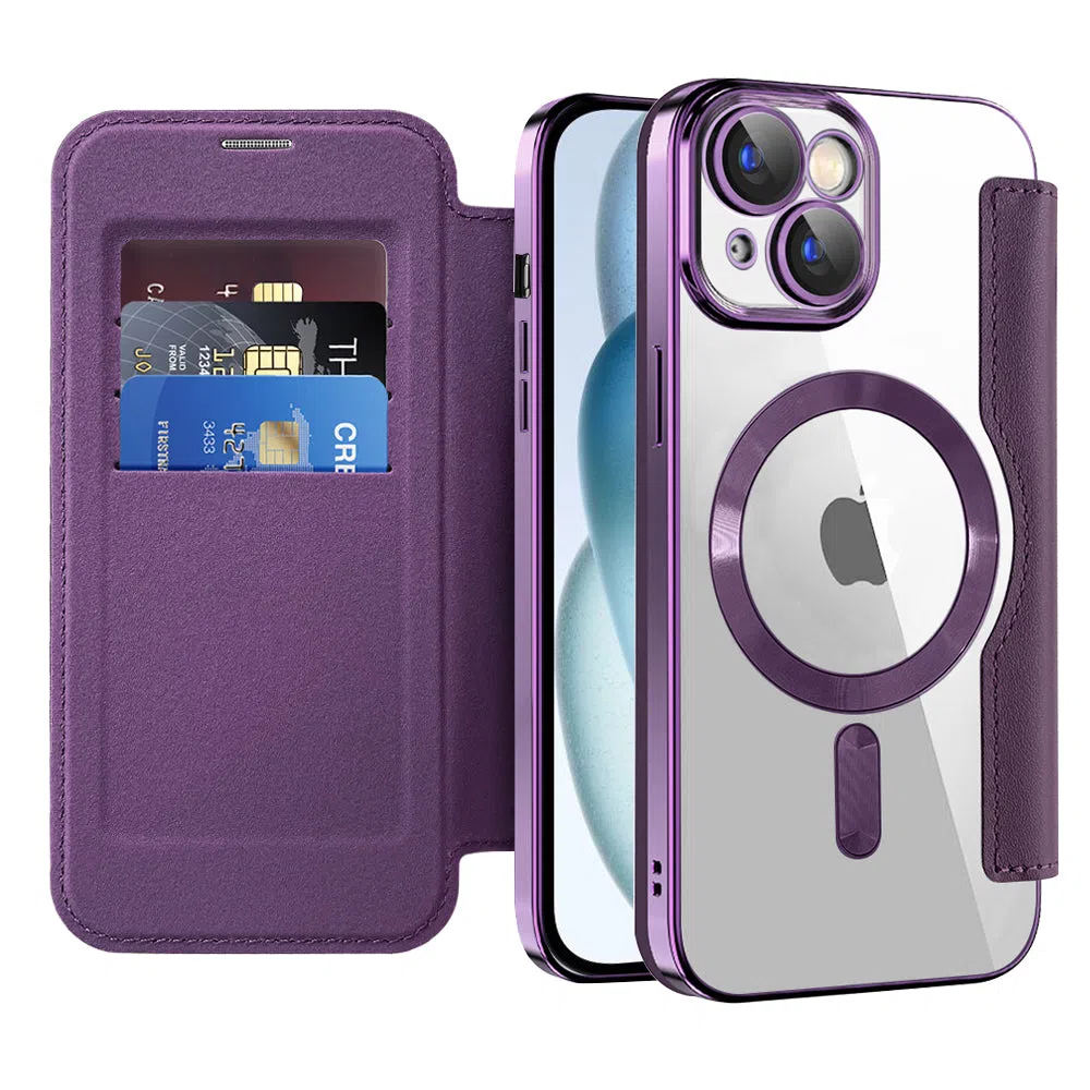 Custodia MagSafe per Apple iPhone 15 Plus, Techsuit, SmartMag Book, Viola — 2