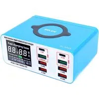 Caricabatterie Stazione Relife RL-304S QI, 110W, 3A, 2 x USB-C - 6 x USB-A, Blu — 3