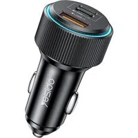 Caricabatterie Auto con Cavo Lightning Yesido Y60, 38W, 3A, 1 x USB-A - 2 x USB-C, Nero — 3