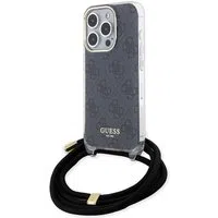 Custodia per Apple iPhone 15 Pro, Guess, Crossbody Cord 4G Print, Nera — 3
