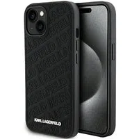Custodia per Apple iPhone 15 Plus, Karl Lagerfeld, motivo trapuntato diagonale K, nera. — 3