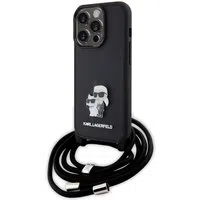 Custodia per Apple iPhone 15 Pro, Karl Lagerfeld, Saffiano Crossbody Metal Pin Karl & Choupette, Nera — 3