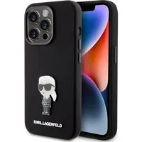 Custodia per Apple iPhone 15 Pro, Karl Lagerfeld, Silicone Metal Ikonik, Nera — 3