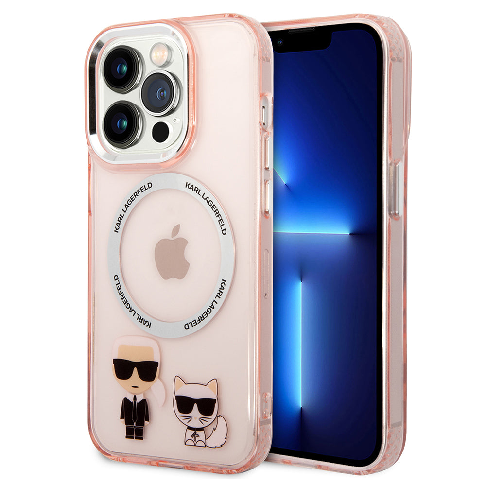Karl Lagerfeld Custodia MagSafe per Apple iPhone 14 Pro, Karl Lagerfeld, Karl & Choupette Aluminium, Rosa
