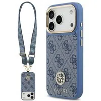 Custodia MagSafe per Apple iPhone 17 Pro, Guess, 4G Strass Logo con Big Strap, Blu — 3