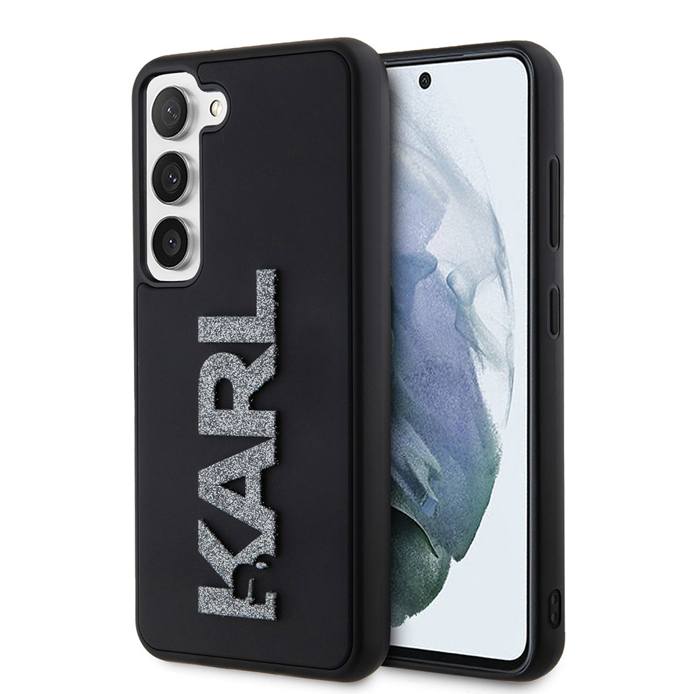 Karl Lagerfeld Custodia per Samsung Galaxy S23 S911, Karl Lagerfeld, Logo Glitter in Gomma 3D, Nera