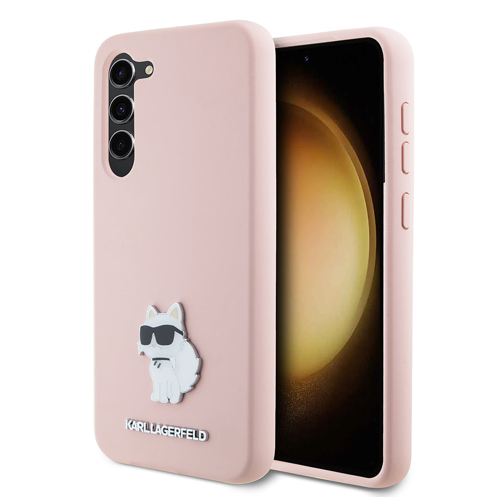 Karl Lagerfeld Custodia per Samsung Galaxy S23 S911, Karl Lagerfeld, Silicone Choupette Metal, Rosa