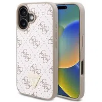 Custodia per Apple iPhone 16, Guess, 4G Triangle Logo, Bianca — 3