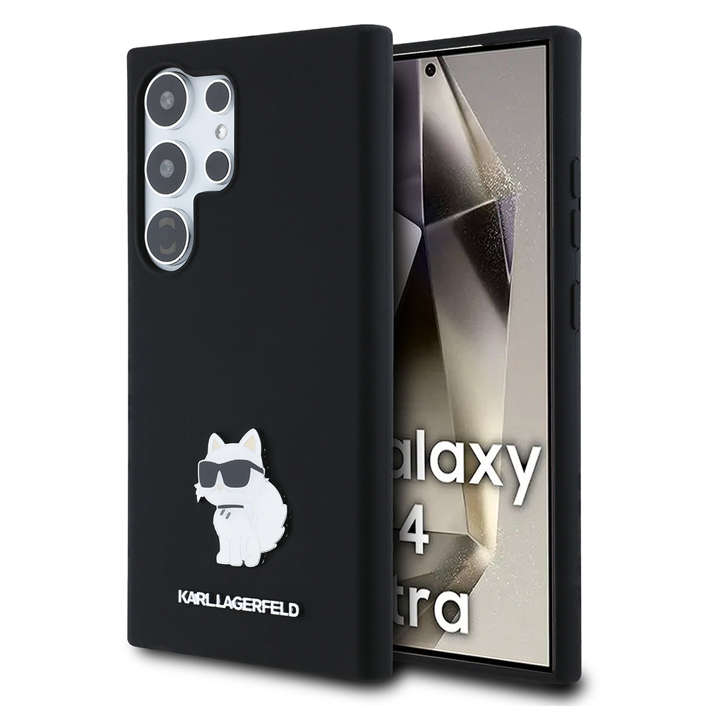 Karl Lagerfeld Custodia per Samsung Galaxy S24 Ultra S928, Karl Lagerfeld, Silicone Choupette Metal, Nera