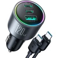 Caricabatterie Auto con Cavo USB-C Joyroom JR-CCN07, 120W, 5A, 1 x USB-A - 2 x USB-C, Grigio — 3