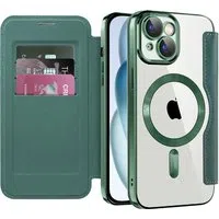 Custodia MagSafe per Apple iPhone 15 Plus, Techsuit, SmartMag Book, Verde — 3