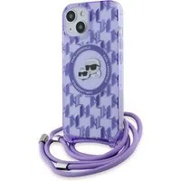 Custodia MagSafe per Apple iPhone 15, Karl Lagerfeld, IML Crossbody Monogramma Karl & Choupette's Heads, Viola — 3