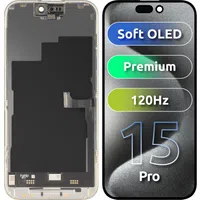 Display con Touchscreen MP compatibile con Apple iPhone 15 Pro, con Cornice, Versione Premium Soft OLED FHD 120Hz, Nero — 3