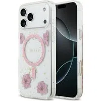 Custodia MagSafe per Apple iPhone 17 Pro, Guess, Resin Flowers and Glitter, Rosa — 3