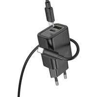 Caricabatterie da Rete con Cavo Lightning HOCO N63, 30W, 3A, 1 x USB-A - 1 x USB-C, Nero — 3