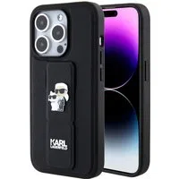 Custodia MagSafe per Apple iPhone 15 Pro, Karl Lagerfeld, Saffiano Gripstand Karl & Choupette, Nera — 3