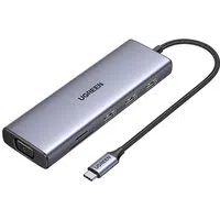 Hub USB-C UGREEN CM498 (15600), 3 x USB-A 3.0 - 1 x USB-C - 1 x HDMI - 1 x VGA - 1 x RJ45 - 1 x SD - 1 x microSD, Grigio — 3