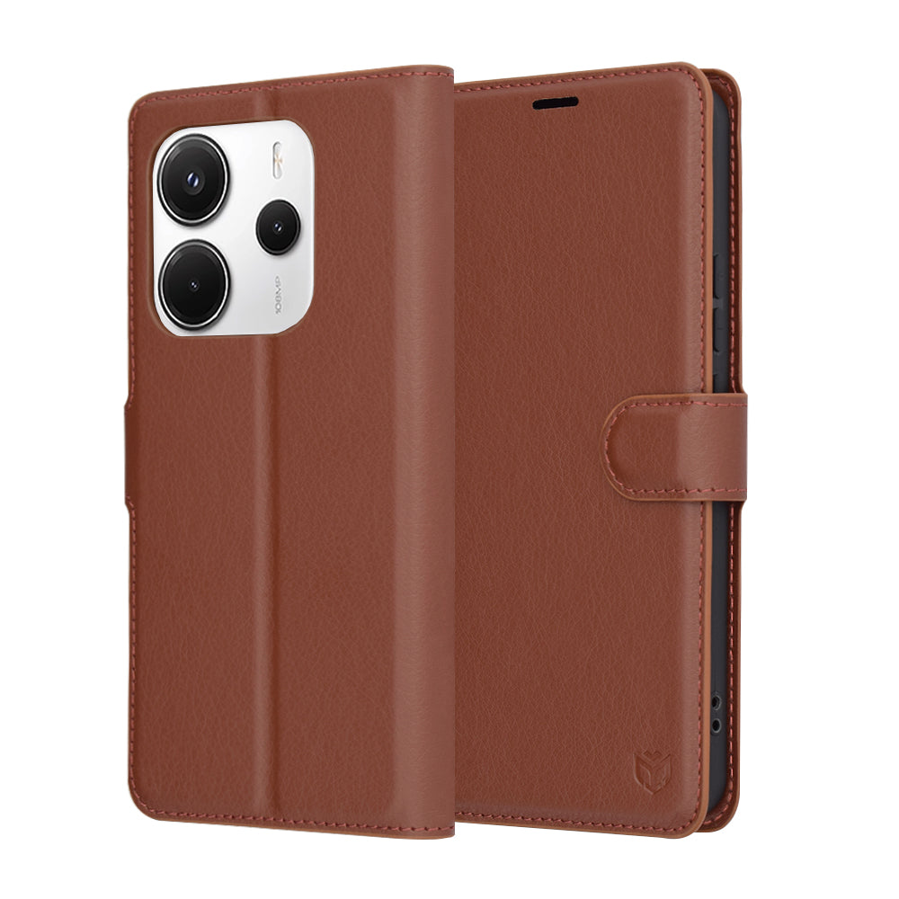 Custodia per Xiaomi Redmi Note 14 4G (Regionale), Techsuit, Leather Folio, Marrone