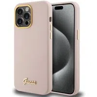 Custodia per Apple iPhone 15 Pro Max, Guess, Script Metal Logo & Frame, Rosa Chiaro — 3
