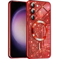 Custodia MagSafe per Samsung Galaxy S23+ S916, Techsuit, Luxury Glitter, Rossa — 3