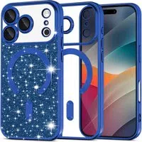 Custodia MagSafe per Apple iPhone 17 Pro, Techsuit, Luxury Glitter, Blu Scuro — 3