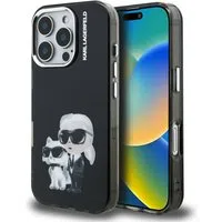 Custodia per Apple iPhone 16 Pro Max, Karl Lagerfeld, IML Aquarelle Logo Karl & Choupette, Nera — 3