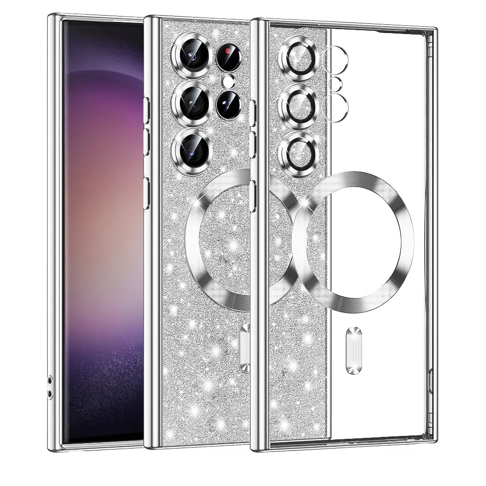 Custodia MagSafe per Samsung Galaxy S23 Ultra S918, Techsuit, Luxury Glitter, Argento — 2