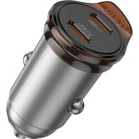Caricabatterie Auto Con Cavo Lightning HOCO NZ16B, 45W, 3A, 2 x USB-C, Grigio — 3