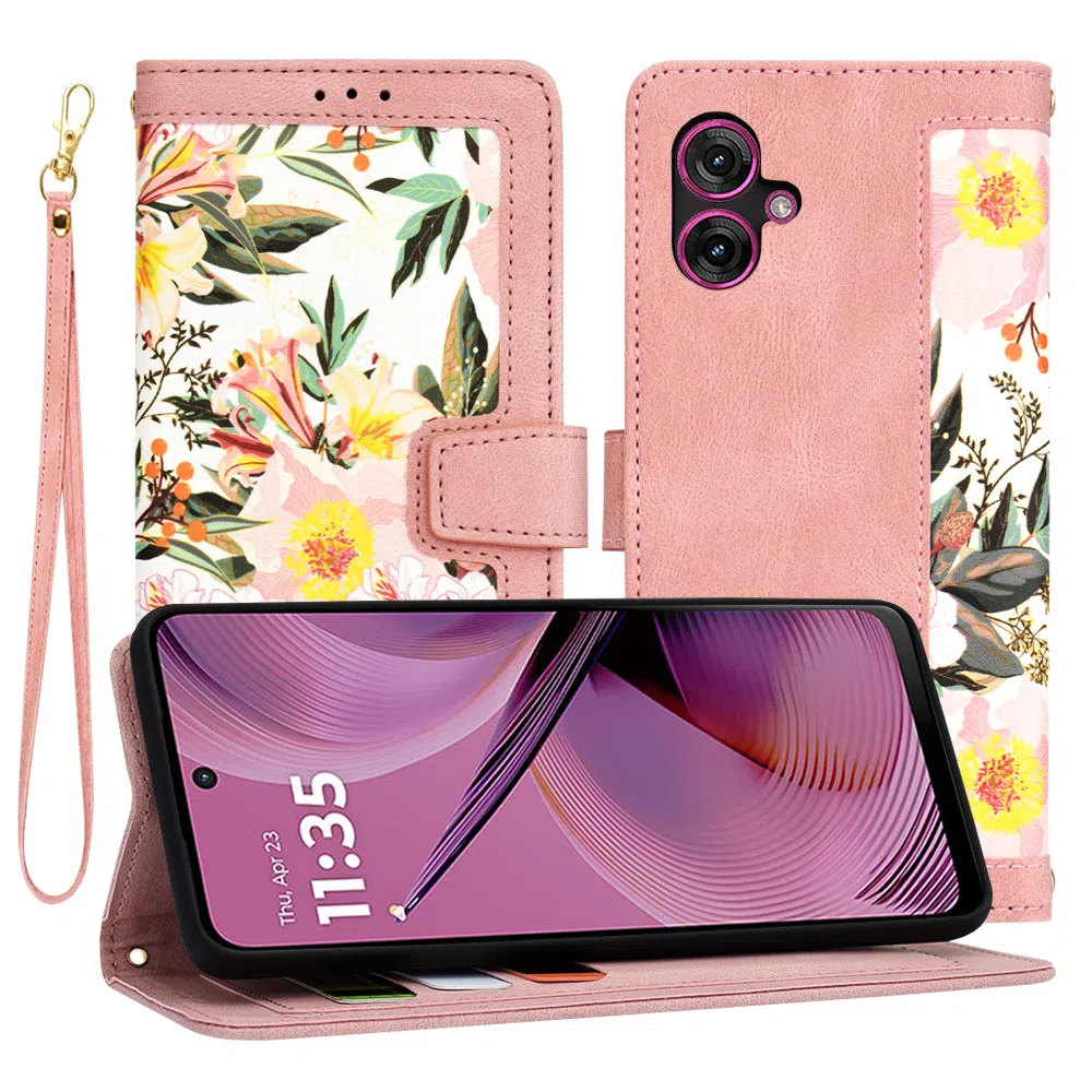 Custodia per Motorola Moto G55, Techsuit, FlipCraft, Rosa — 2