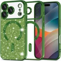 Custodia MagSafe per Apple iPhone 17 Pro, Techsuit, Luxury Glitter, Verde Scuro — 3