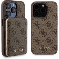 Custodia MagSafe per Apple iPhone 15 Pro, Guess, Powerbank 4G Metal Logo, Marrone
