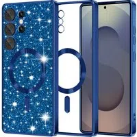 Custodia MagSafe per Samsung Galaxy S25 Ultra S938, Techsuit, Luxury Glitter, Blu Scuro — 3