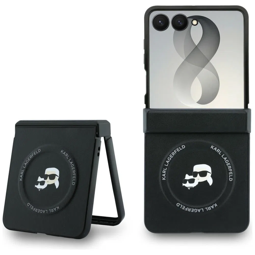 Custodia per Samsung Galaxy Z Flip8 F776, Karl Lagerfeld, Karl & Choupette Head Pin, Nera — 2