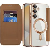 Custodia MagSafe per Samsung Galaxy S24 FE S721, Techsuit, SmartMag Book, Marrone — 3