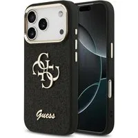 Custodia per Apple iPhone 17 Pro, Guess, Fixed Glitter Big 4G Metal Frame, Nera — 3