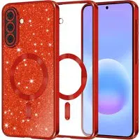Custodia MagSafe per Samsung Galaxy A57 5G, Techsuit, Luxury Glitter, Rossa — 3