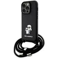 Custodia per Apple iPhone 14 Pro, Karl Lagerfeld, Saffiano Crossbody Metal Pin Karl & Choupette, Nera — 3