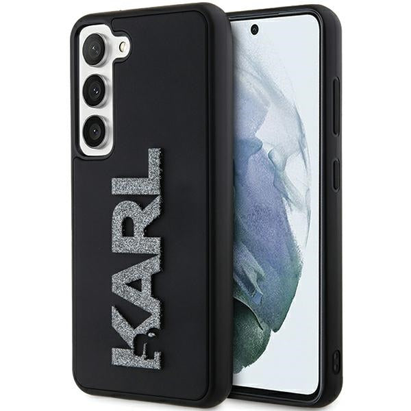 Karl Lagerfeld Custodia per Samsung Galaxy S23+ S916, Karl Lagerfeld, Logo Glitter in Gomma 3D, Nera