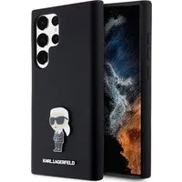 Custodia per Samsung Galaxy S23 Ultra S918, Karl Lagerfeld, Silicone Ikonik Karl Metal, Nera — 3